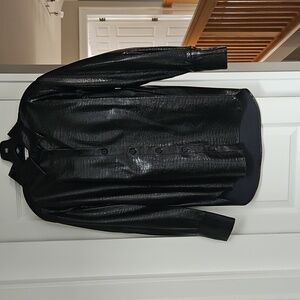 Zara Black Faux Leather Crocodile Texture Shirt Jacket